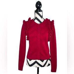 Minnie Rose 100% Cashmere Romantic Ruffle Button Front Cardigan Sz S